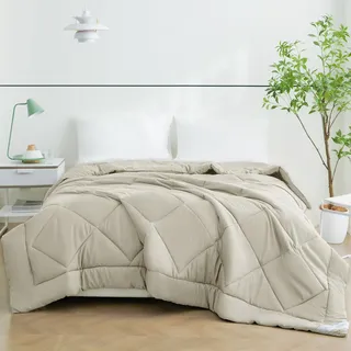 WAVVE Bettdecke 155x220 cm Sommerdecke, Sommer Steppdecke 155 x 220, Leicht Dünn Weiche Atmungsaktive Sommerbettdecke, Zudecke 150gsm Mikrofaser Beige(155x220cm)