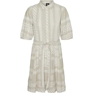 VERO MODA Damen Vmdicthe 2/4 Short Volume Dress WVN Ga Keid, Silver Lining/AOP:Ibiza Snow White, Medium