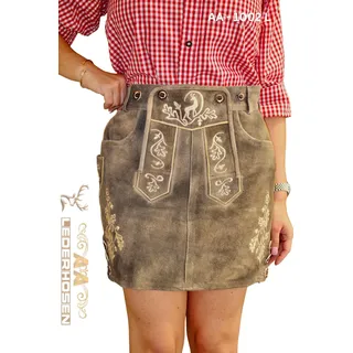 Lederhose Damen – Premium Wildleder Trachtenrock im Vintage Look mit Hosenträgern Braun Fade 32 - Braun