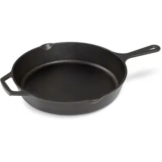 Navaris Gusseisenpfanne - 30cm Eingebrannte Pfanne Gusseisen Induktion, Cast Iron Pan, Gusspfanne, Grillpfanne Gusseisen, Gusseisenpfanne, Steakpfanne mit Zwei Ausgießer, Ofenfest