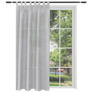 Woltu Gardinen transparent mit Schlaufen Leinen Optik, Schlaufenschal Leinenvorhang im Landhausstil Stores Voile Fensterschal für Wohnzimmer Kinderzimmer Schlafzimmer, 140x225 cm Dunkelgrau (1 Stück)