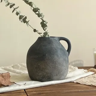 JIDOFUE Große 14.4cm Rustikale Keramikvase für Wohnkultur Schwarzer Gradient,Vintage Dekovase für Wohnzimmer 5.7",Schlafzimmer,Einweihungs- und Hochzeitsgeschenk