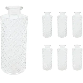 Relaxdays Vasen 6er Set, Rautenmuster, Vintage, Glas, HxD: 13 x 5 cm, Minivasen Tischdeko, kleine Dekovasen, transparent