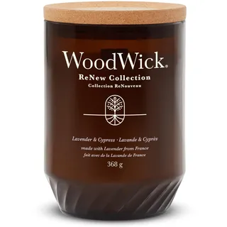 WoodWick ReNew Duftkerze mit knisterndem Docht | Große Kerze Cherry Lavender & Cypress | Pflanzliche Soja-Kokosnuss-Wachsmischung | Hergestellt aus recycelten Materialien