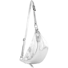 modamoda de - T77 - ital. Hüfttasche Bauchtasche Brusttasche Medium aus weichem Leder, Farbe:Silber-Metallic