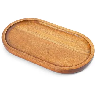 Guduling 18.3x10.6cm Small Wood Tray, Akazienholz Tablett Oval, Holztablett Oval Klein für Café,Küche,Teeladen, Servierplatte Holz, Deko Tablett Holz für Schmuck,Obst,Salz und Pfeffer (Braun)