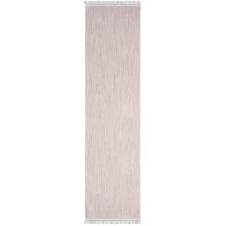 Carpet City Kurzflor Teppich Flur Rosa, - 80x300 cm Läufer - Einfarbig, Meliert - Fransen-Teppiche Modern, Boho für Schlafzimmer, Wohnzimmer