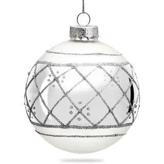 SIKORA Highlights 4er Set ausgefallene Christbaumkugeln besondere Weihnachtskugel Christbaumschmuck aus Glas Silber, Farbe | Modell:Modell Wien Silber, Höhe in cm:8 cm