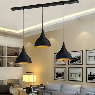 bamyum Adash Hängelampe Esstisch Schwarz Gold 3 Flammig Ø26 cm, Lampenschirm Wohnzimmer Vintage, Esstischlampe, Pendelleuchte Esszimmerlampe