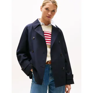 Trenchcoat TOMMY HILFIGER "COTTON REG SHORT TRENCH COAT", Damen, Gr. 36, blau (desert sky), Web, Obermaterial: 100% Baumwolle, unifarben, regular fit hüftbedeckend, Mäntel Trenchcoat