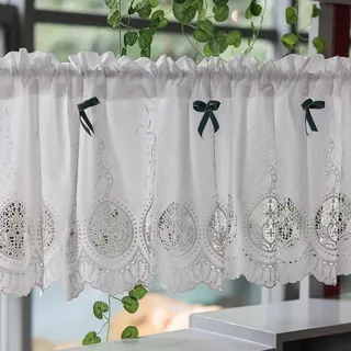 Ricemru Scheibengardine Landhaus Gehäkelt Vintage Weiß Barock Häkeloptik Bistrogardine Häkelkante Kurz Küche Schiebevorhang Kurzstore Gardinen Halbe Vorhänge Fenster,120x50cm