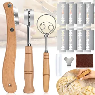 Basetousual Dänische Teig Schneebesen, Brot Einschneidewerkzeug, Edelstahl Teigbesen, Dänischer Teigbesen Mit Holzgriff, Enthält Ersatzklingen und Kunststoffschutzabdeckung, Für Pizza, Brot Kuchenteig