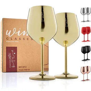 Edelstahl-Weingläser-Set, 2 Stück, für den Außenbereich und Camping - Gold