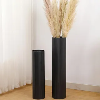 KAYLETIN Hohe Bodenvasen, Große Bodenvasen 2er-Set, Hohe Blumenvase für Pampasgras, Schwarze Metallvase für Wohnzimmer, Eingangsbereich, Büro, Esszimmer, Schlafzimmer, Kamin, Wohnecke
