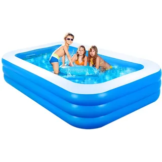 GALAXYER Aufblasbares Planschbecken, 3 Ringe Family Pool für Kinder, Kleinkinder, Erwachsene, Indoor Outdoor Garten Blau Swimmingpool, 290 × 163 × 50 cm