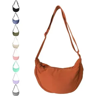Unyqoos® Halbmond-Crossbody-Tasche für Damen aus weichem Nylon, verstellbarer Schulterriemen, 31 x 16 x 9 cm, mit Reißverschluss - Orange