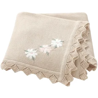 LAWKUL Babydecke 100% Nachvollziehbar Baumwolle Weich Gestrickt Babydecken Blumen für Neugeborene Jungen Mädchen 100x80cm Khaki