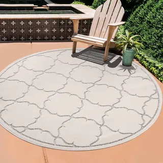 SANAT Outdoor Teppich Wetterfest - Für Innen- und Außenbereich - Wasserabweisend für Balkon, Terrasse, Garten, Küche, Bad oder Wohnzimmer - Creme, 150 cm Rund