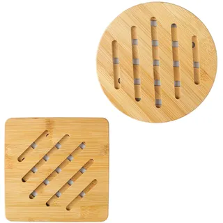 2 Topfuntersetzer Bambus, 19 cm Bambus Untersetzer Topf, Hitzebeständig | Untersetzer Topf Holz, Eckig Rund, Getränke Untersetzer für Pfannen, Geschirr, Teller, Esstisch, gegen Kratzer Verbrennungen