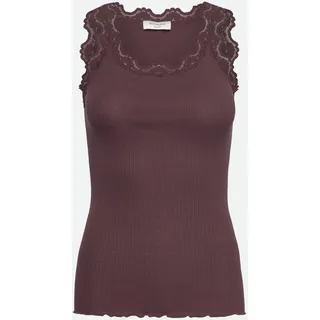 Spitzentop ROSEMUNDE "Babette Silk Top", Damen, Gr. XS, rot (weinrot), Feinstrick, Obermaterial: 70% Seide, 30% Baumwolle, körpernah hüftbedeckend, Rundhals, Tops Spitzentop, Vintage-Spitzenbesatz, mit Rundhalsausschnitt, hoher Seidenanteil