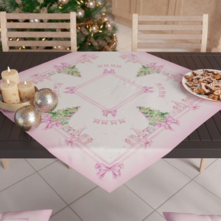 PETTI Artigiani italiani - Weihnachtliche Mitteldecke, Tischdekoration für die Küche, Weihnachten, Tischläufer 90 x 90 cm, Zwergwichtel Rosa, 100 % Made in Itay