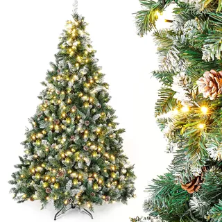 Yorbay künstlicher Weihnachtsbaum mit Beleuchtung weiß Schnee LED Tannenbaum für Weihnachten-Dekoration (210 cm)