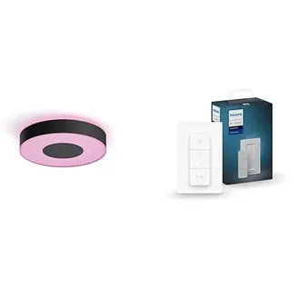 Philips Hue White & Color Ambiance Infuse Deckenleuchte M schwarz 2100lm & Dimmschalter, Zubehör System, kabelloses Dimmen ohne Installation, Abrufen von Lichtszenen