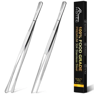Hotec Grillzange Edelstahl Lang 30CM,Kitchen Kochpinzette,Kochpinzette Edelstahl Küche Verwendbar als Profi Zange Pinzette für Kochen Grillen und Backen - 2er Set