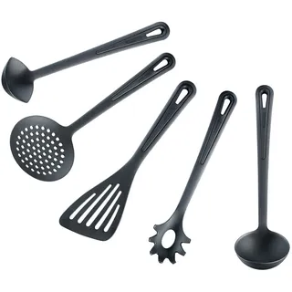 Westmark Küchenhelfer-Set 5tlg.: Pfannenwender, Schaumlöffel, Soßenlöffel, Suppenkelle, Spaghettilöffel, hochhitzebeständig bis 270°C, Kunststoff, Gentle Plus, Schwarz, 280022E9