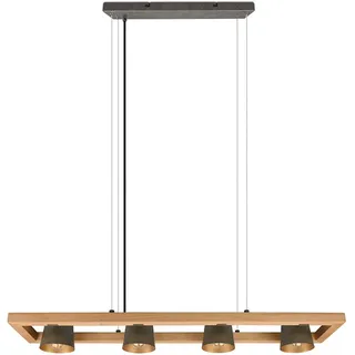 lightling Pendelleuchte Ben, Hängelampe mit Schirm in Nickel Antik, Innenseite Gold, Hängeleuchte Esstisch mit Korpus aus Holz und Metall, exkl. 4 x E14 (max. 25W). Höhe: 150cm, Breite: 100cm