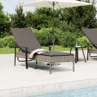 The Living Store Sonnenliege mit Auflage Grau Poly Rattan - Grau