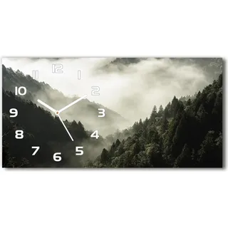 Wanduhr aus Glas – 60x30 cm - Glasbild - Glasuhr - Gehärtetes Glas - weisse-zeiger - den Wald Nebel über - Weiß