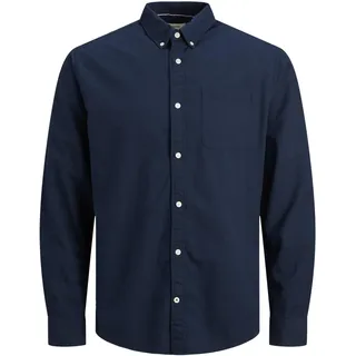 JACK&JONES Hemd Slim Fit Business Shirt mit Brusttasche Weiches Langarm Twill Oberteil JJEOXFORD, Größe Hemd:XXL,Farben:Navy