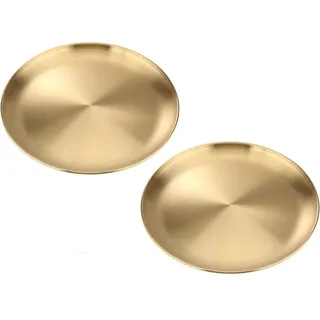 VollfitYYu 2er Set Edelstahl Servierteller Platzteller Camping Teller Frühstücksteller Schmuckständer Dessertteller Salate Kuchen Serviertablett für Küche Café Picknick Restaurant Party (26cm)