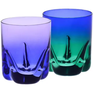 Krosno – Whiskygläser 250 ml – 4er Set – Aurora Kollektion – Handbemalt – Bleifreies Kristall – Für Bourbon, Rum & Cocktails – Geschenk – Violett-Blau