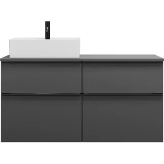 Burgbad Eqio Keramik-Aufsatzwaschtisch quadratisch, links, inklusive Waschtischunterschrank mit 4 Schubladen, Breite 1200mm, SGUS120LF6584C0001G0252, Farbe: Dunkelgrau Matt / Dunkelgrau Matt,