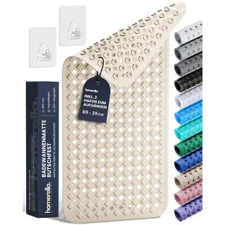 Homerella Badewannenmatte rutschfest 88x39cm BPA frei - inkl. Haken Sand