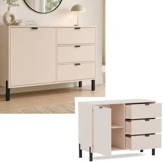 Kommode VERONA 1D3S Creme – Sideboard mit 1 Tür und 3 Schubladen, Moderne Anrichte, Kommode mit Stauraum, Wohnzimmerschrank, Flurmöbel, Schlafzimmer - Creme
