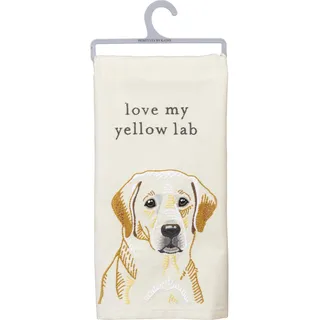 Primitives by Kathy Love My Yellow Lab Geschirrtuch, Baumwolle, Leinen, Weiß/Braun, 20" x 26"