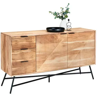 Ambia Home Sideboard , Schwarz, Akaziefarben , Metall , Akazie , vollmassiv , Holz , 1 Fächer , 3 Schubladen , 145x80x45 cm , stehend , Wohnzimmer, Wohnwände, Wohnwand-Serien