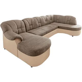 DOMO collection Wohnlandschaft »Flores auch in Leder-Bezug, B/T/H: 293/180/86 cm, U-Form« wahlw. mit Bettfunktion, wahlw. mit Federkern, Unser Dauertiefpreis, braun