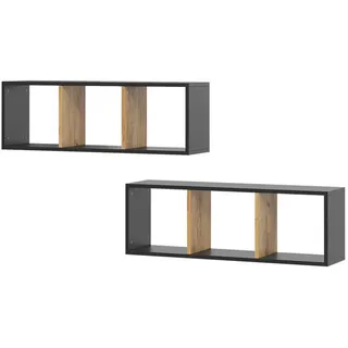 Vicco Wandregal Tomy Anthrazit/Goldkraft Eiche 90 x 30 cm 2er Set , Anthrazit, Eichefarben , Holzwerkstoff , Rechteckig , 90x30x22 cm , Wohnzimmer, Regale, Wandregale