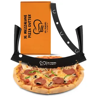 Les Plaisirs Du Chef – Extra scharfer Pizza Schneider/Pizzaschneider mit Antihaft-Beschichtung – Wiegemesser 35,5 cm mit Doppelgriff | Pizzamesser & Pizza Cutter Schwarz