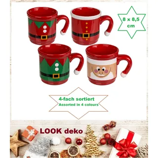 Nikolaus-Jacke Glühweinbecher Tassen Steingut 8,5cm 4-fach sortiert 1 becher