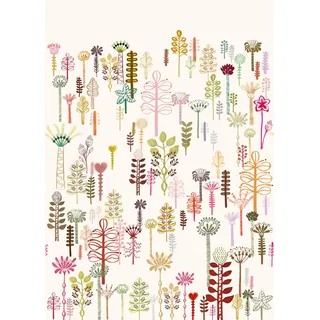 Rasch Tapete 557862 - Fototapete auf Vlies mit abstrakten Pflanzen in Grün, Braun, Rot und Weiß aus der Kollektion Onzself - 2,80 m x 2,00 m (LxB)