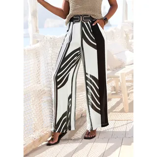 Palazzohose S.OLIVER "mit weiter, lockerer Beinform", Damen, Gr. 36, N-Gr, creme, schwarz bedruckt, Crêpe, Obermaterial: 100% Viskose, bedruckt, figurumspielend lang, Hosen Palazzohose, aus Viskose-Crepe, luftige Sommerhose, Schlupfhose casual