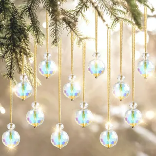 UXORSN 12 Stück Weihnachtskugeln Kristall 22 mm Christbaumkugeln Klein Weihnachtsbaumkugeln Ornamente Regenbogen Prisma Weihnachtsbaumschmuck Bunt Kugeln für Party Zuhause Weihnachtsdeko