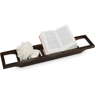 Relaxdays Badewannenablage Bambus, 70 cm breit, Badewannenbrett zum Einhängen, Badewannenzubehör Tablett, Dunkelbraun, 100%, 1 Stück