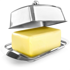 com-four® Butterdose Edelstahl - Große Butterglocke aus Edelstahl - Butterschale mit Deckel und Griff - spülmaschinengeeigneter Butterbehälter mit Knauf - Buttergefäß (Edelstahl - mit Knauf)