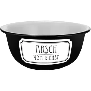 Müslischale Arsch vom Dienst Emaille-Optik 600ml, Keramik, Schale, Dessertschale, Müsli, Eis, Gedalabels, Schwarz-weiß